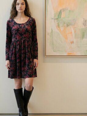 Vintage Moda INTL (Victoria's Secret) Velvet Babydoll Black Floral Tunic Dress M